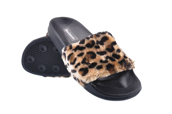 Women's Luxury Leopard Fur Slides