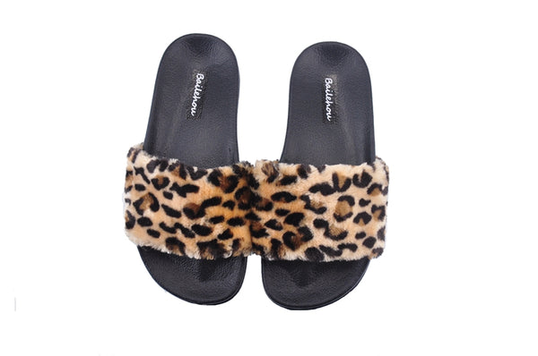 Women's Luxury Leopard Fur Slides