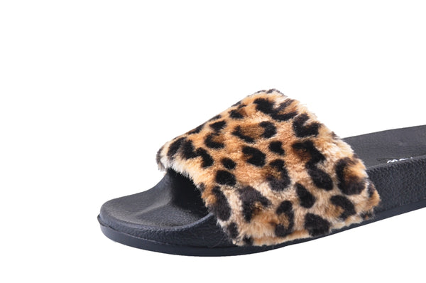 Women's Luxury Leopard Fur Slides