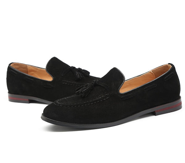 Men's Black Suede Faux Leather Loafers