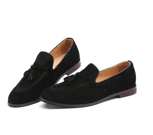 Men's Black Suede Faux Leather Loafers