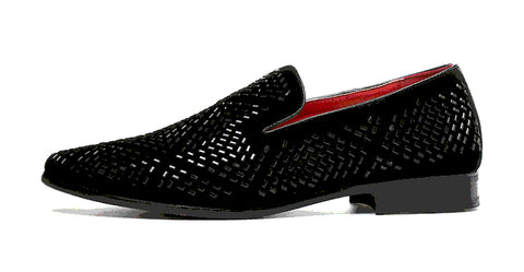 Men's Velvet Leather Loafers with Handmade Rhinestone Accenting