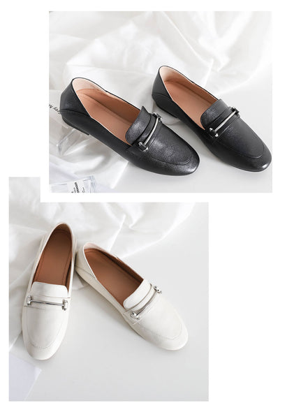 Soft Genuine Leather Women's Flat Square Toe Loafers