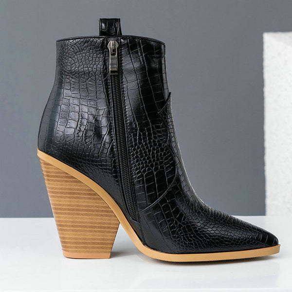 Soft Leather Women's Western Crocodile Ankle Boot