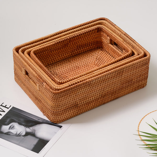 Hand-Woven Rattan Wicker Nesting Storage Baskets