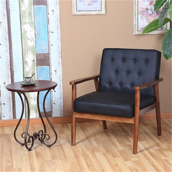 Classic Tufted Leather Wooden Office Accent Chair