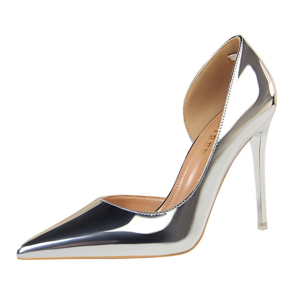 Women's Reflective Leather Pumps w High Heel