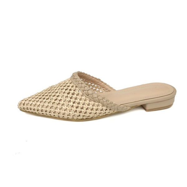 Women's Hand-Woven Cane Low Heel Mule Loafers