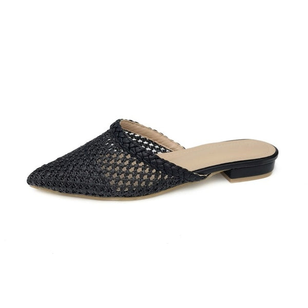 Women's Hand-Woven Cane Low Heel Mule Loafers