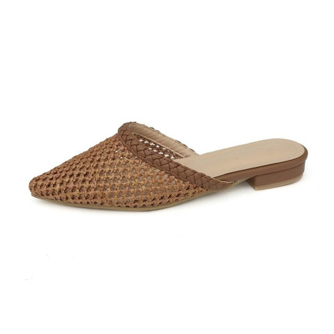 Women's Hand-Woven Cane Low Heel Mule Loafers