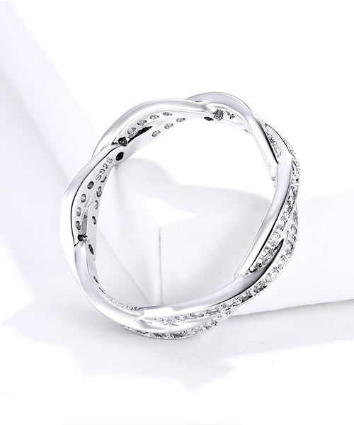 Interwoven Gemstone Studded Silver Ladies Ring