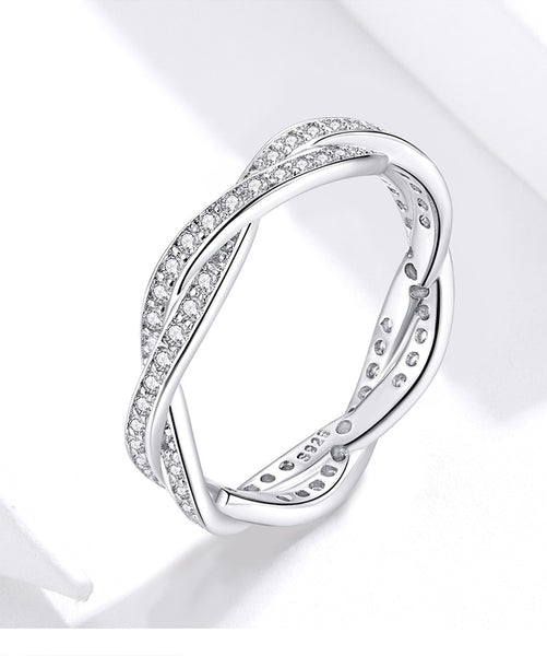 Interwoven Gemstone Studded Silver Ladies Ring