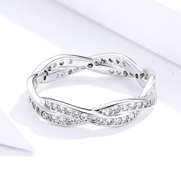 Interwoven Gemstone Studded Silver Ladies Ring