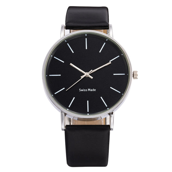 Men's Sleek Modern Slim Faced Leather Band Watch