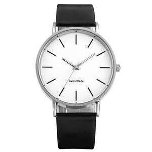 Men's Sleek Modern Slim Faced Leather Band Watch