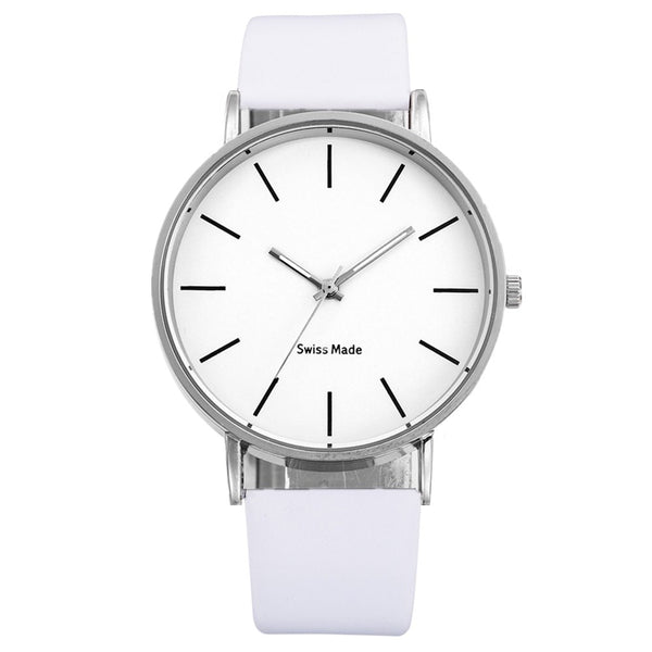 Men's Sleek Modern Slim Faced Leather Band Watch