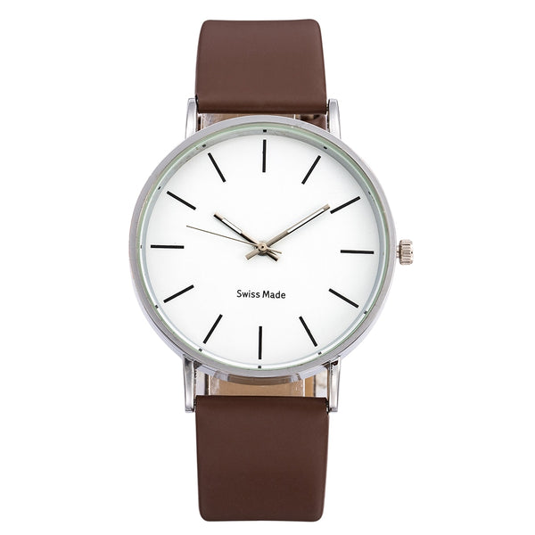 Men's Sleek Modern Slim Faced Leather Band Watch