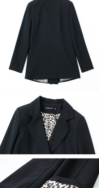 Women's Luxury Cheetah Lined Double Breasted Suit Jacket