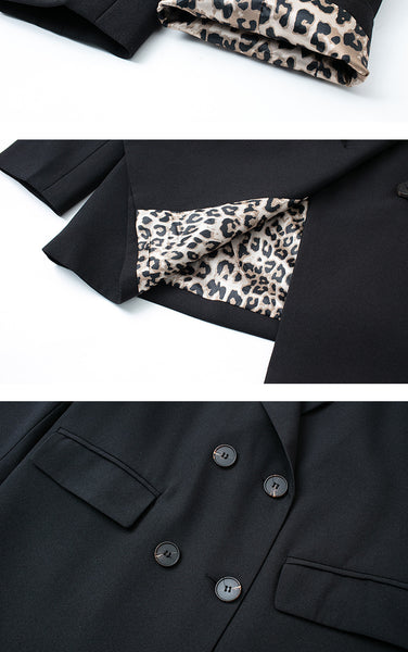 Women's Luxury Cheetah Lined Double Breasted Suit Jacket