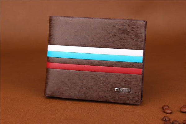 Luxury Striped Men's Tri Fold Wallet w Multi Compartment