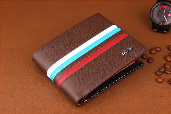 Luxury Striped Men's Tri Fold Wallet w Multi Compartment