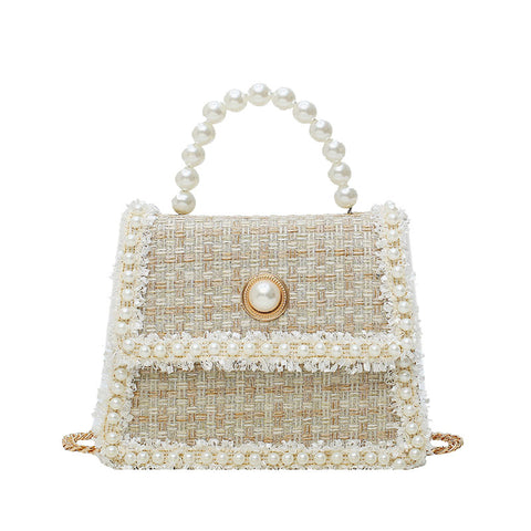 Elegant Wool-Crafted Pearl Accented Handbag