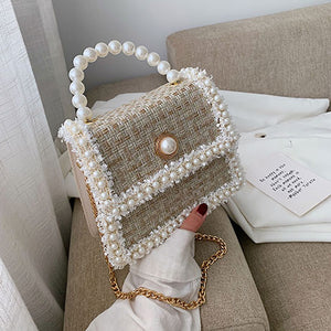 Elegant Wool-Crafted Pearl Accented Handbag