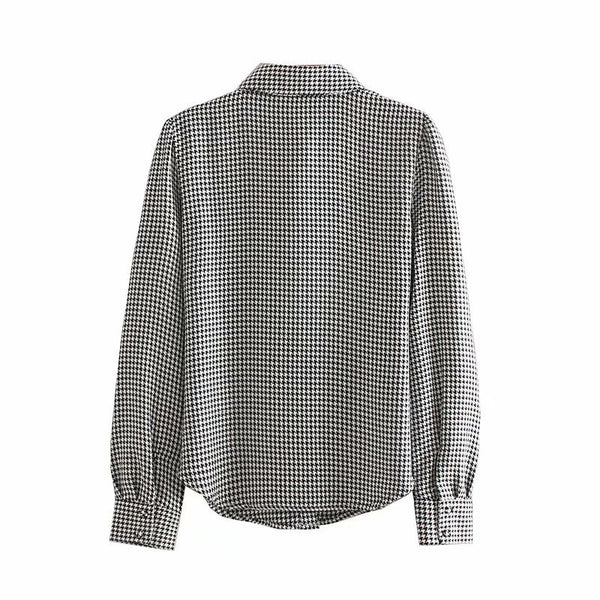 Elegant Women's Houndstooth Button Up Shirt