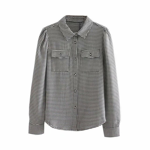 Elegant Women's Houndstooth Button Up Shirt