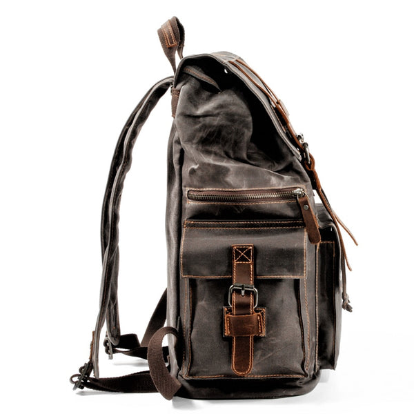 Men's Retro Rustic Urban Chic Large Canvas Leather Backpack