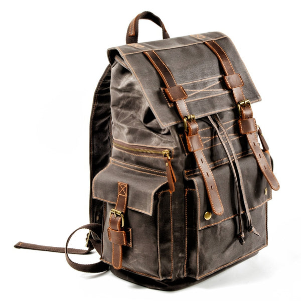 Men's Retro Rustic Urban Chic Large Canvas Leather Backpack