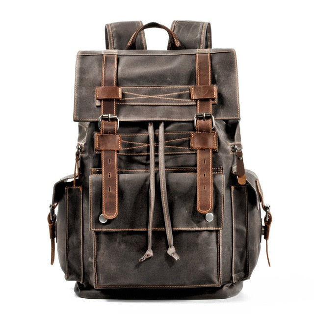 Men's Retro Rustic Urban Chic Large Canvas Leather Backpack