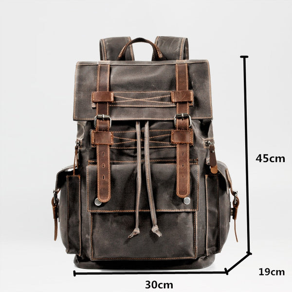 Men's Retro Rustic Urban Chic Large Canvas Leather Backpack