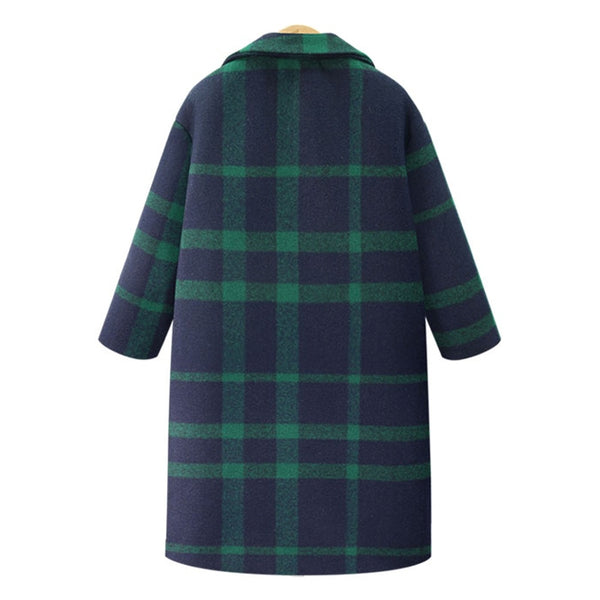 Green Lattice Plaid Luxury Wool Long Coat