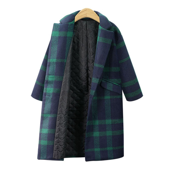 Green Lattice Plaid Luxury Wool Long Coat