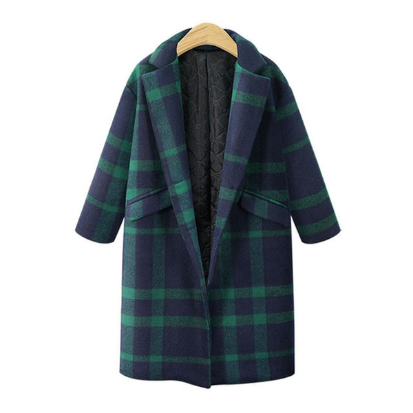 Green Lattice Plaid Luxury Wool Long Coat