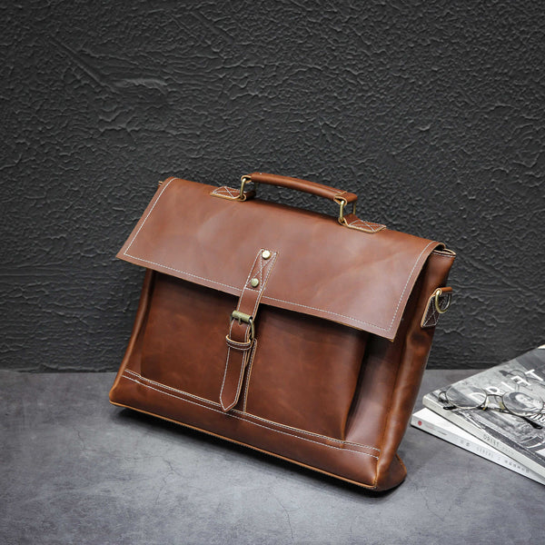 Men's Vintage Leather Boxy Style Handmade Briefcase