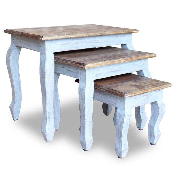 3Pcs Set of Luxury Wooden Nesting Tables in Baby Blue