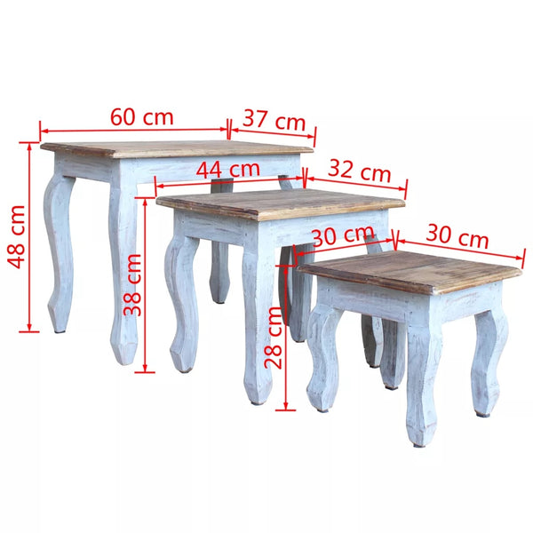 3Pcs Set of Luxury Wooden Nesting Tables in Baby Blue