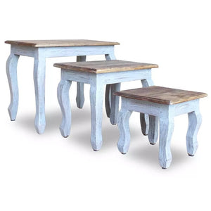 3Pcs Set of Luxury Wooden Nesting Tables in Baby Blue