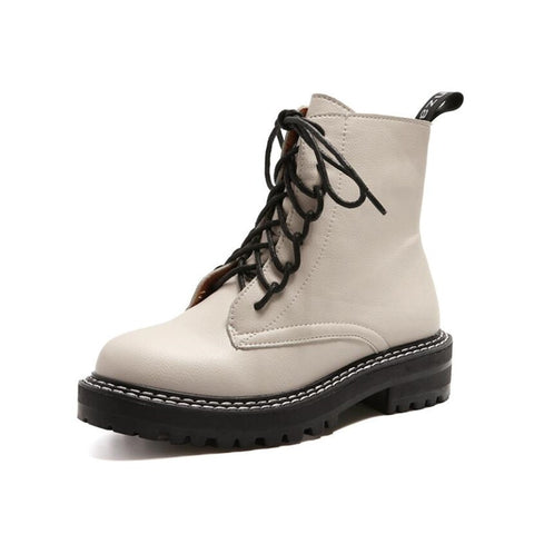 Women's Off White/Eggshell Lace Up Leather Boots