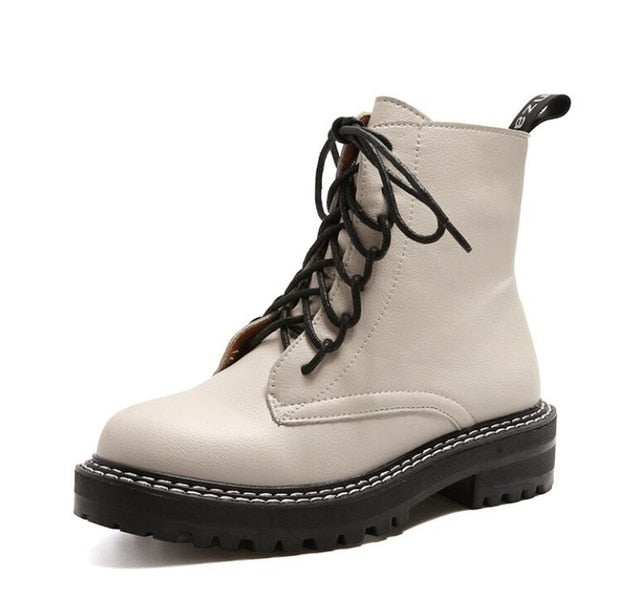 Women's Off White/Eggshell Lace Up Leather Boots