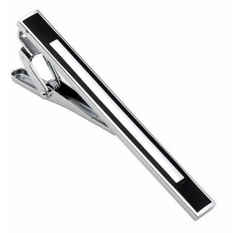 Elegant Black and White Silver Tie Clip