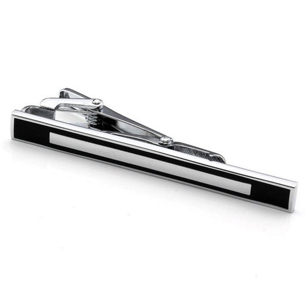 Elegant Black and White Silver Tie Clip