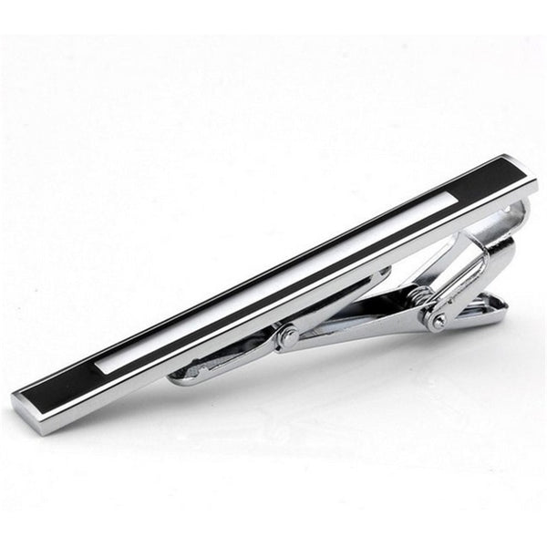 Elegant Black and White Silver Tie Clip