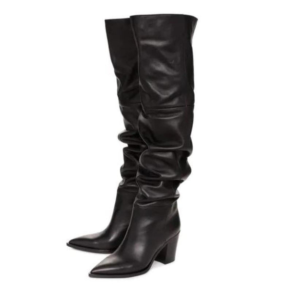 Women's Leather Pointed Toe Thigh High Boots