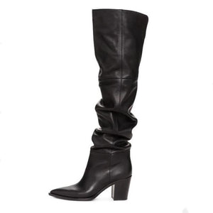 Women's Leather Pointed Toe Thigh High Boots