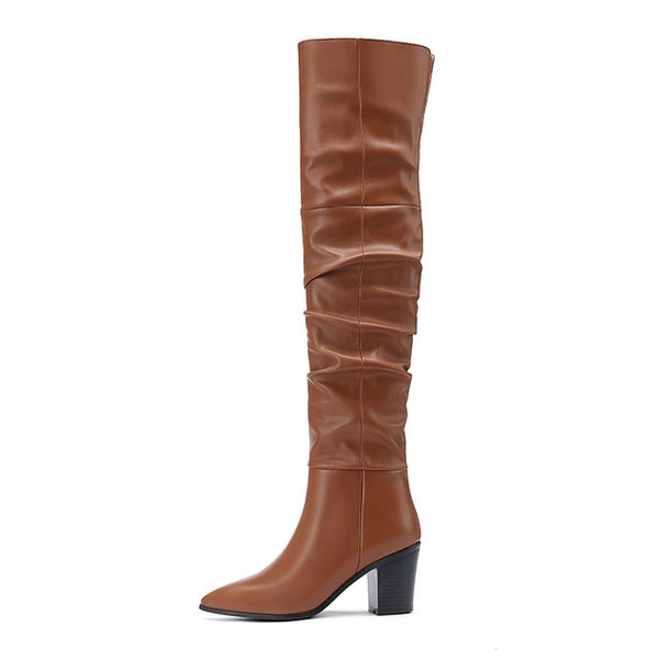 Women's Leather Pointed Toe Thigh High Boots