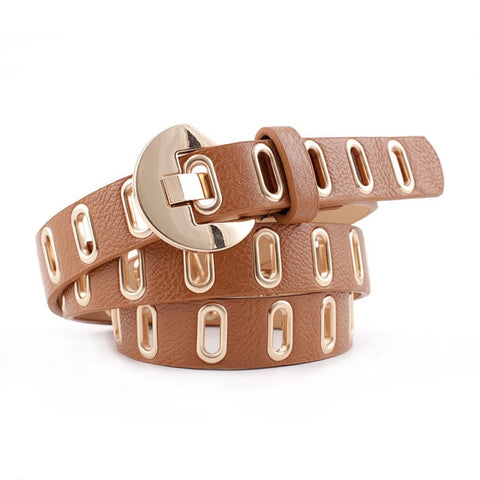 Luxury Leather Rustic Studded Eyelet Wide Belt for Women