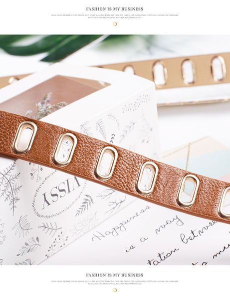 Luxury Leather Rustic Studded Eyelet Wide Belt for Women